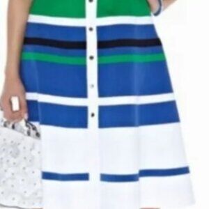 Karen Millen multi stripe shirt dress S 6 4 white blue green collared sleeveless